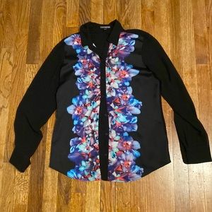 Express floral long sleeve button down shirt